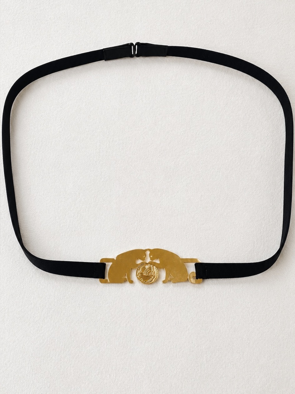 Vintage Twee Coquette‎ Goth Black Stretch Belt Gold Filled Two Cat
